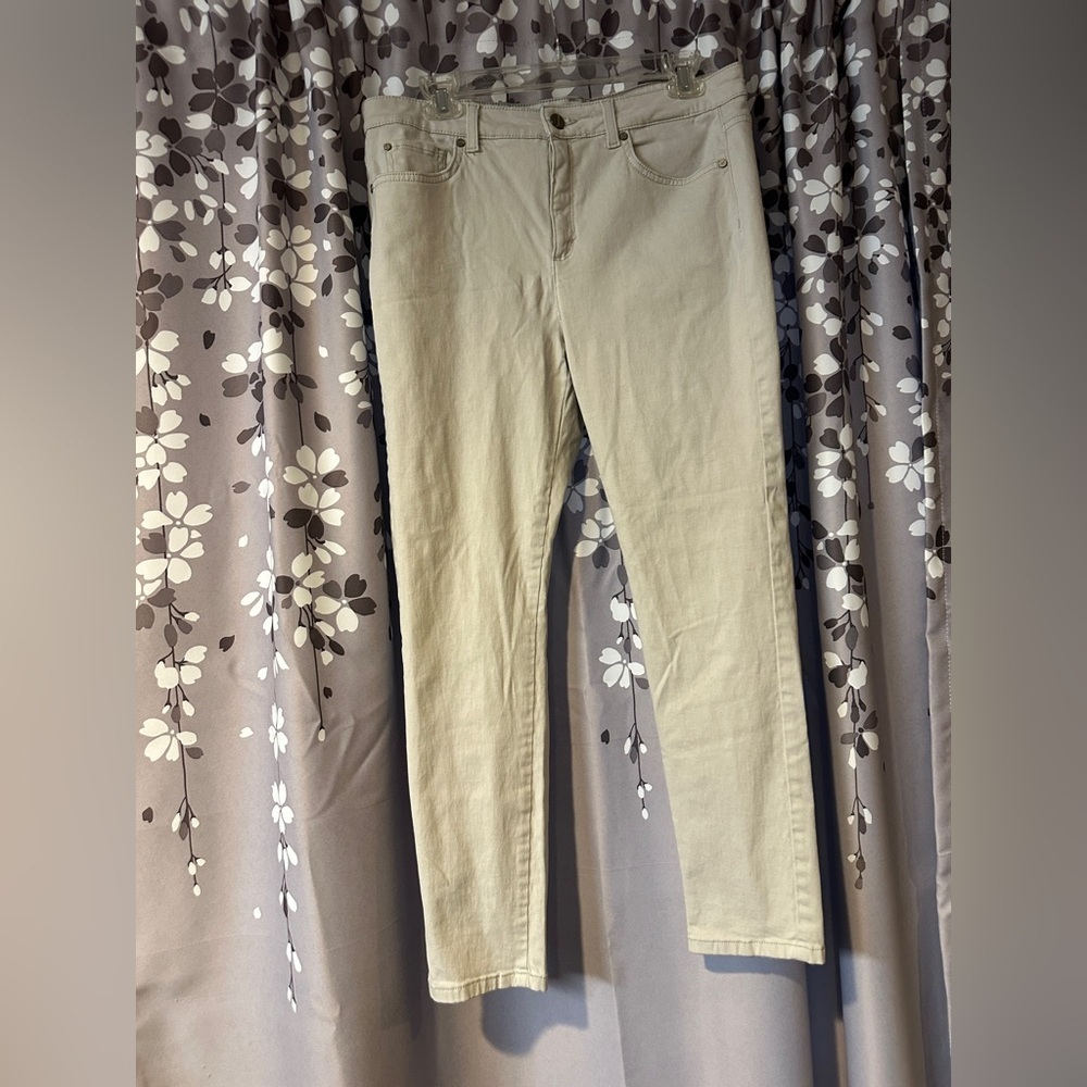 Jones New York Bleeker Skinny Ankle Pants Beige Size 12 Classic Stretch